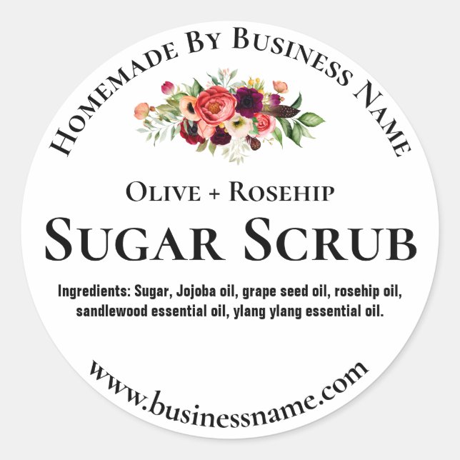 Floral Black And White Sugar Scrub Labels (Front)
