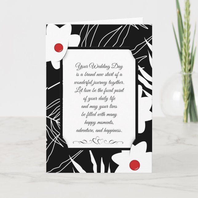 Floral Black and White Wedding   Card (Front)