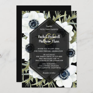 Floral Black and White Wedding Invitations
