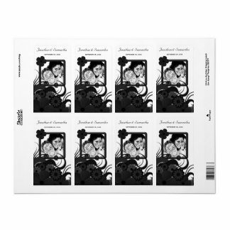 Floral Black and White Wedding Photo Wine Labels