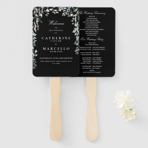 Floral Black And White Wedding Program Hand Fan