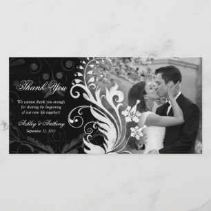 Floral Black and White Wedding Thank You Photocard