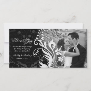 Floral Black and White Wedding Thank You Photocard Card