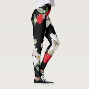 Floral Black Background Leggings