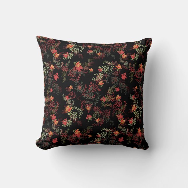 Floral Black Background Seamless Pattern Cushion (Front)