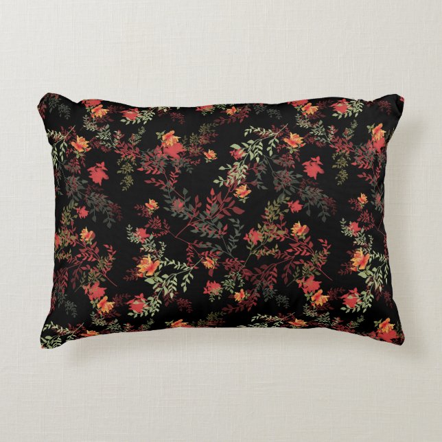 Floral Black Background Seamless Pattern Decorative Cushion (Front)