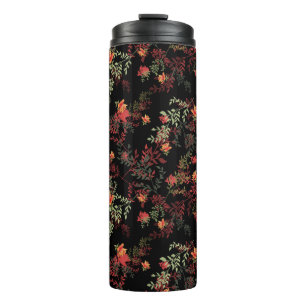 Floral Black Background Seamless Pattern Thermal Tumbler