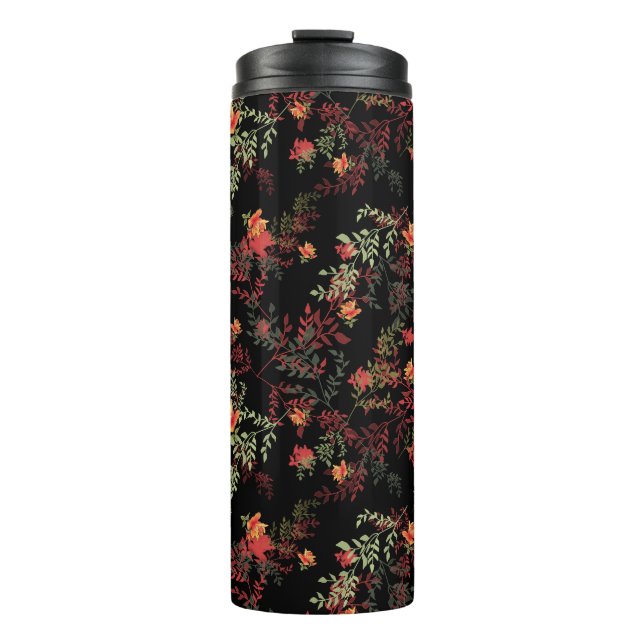 Floral Black Background Seamless Pattern Thermal Tumbler (Front)