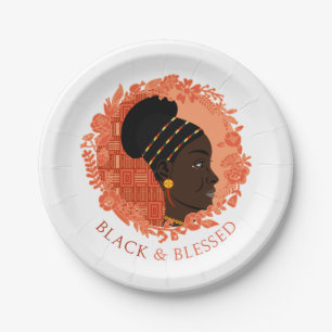 Floral Black & Blessed Paper Plate