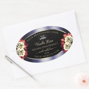 Floral Black Blue Product Label Blooming Rose Logo