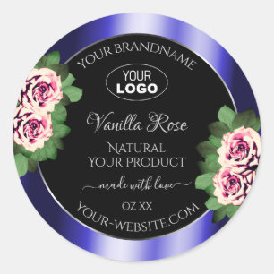 Floral Black Blue Product Labels Pink Roses Logo