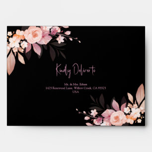 Floral Black & Blush Rose Wedding  Envelope