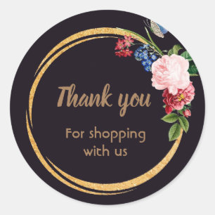 Floral black business stickers