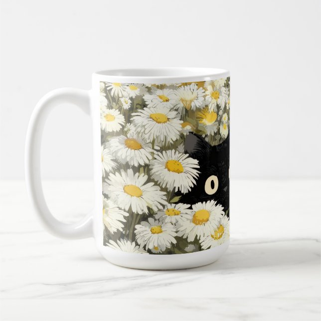 Floral Black Cat Cup (Left)