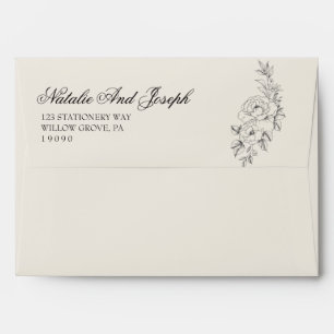 Floral Black Cream Boho Botanical Modern Wedding  Envelope