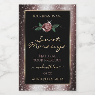 Floral Black Dark Burgundy Glitter Product Labels