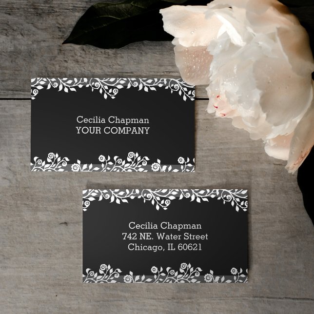  Floral Black Elegant Stylish Personalised Gothic  Business Card (Creator Uploaded)