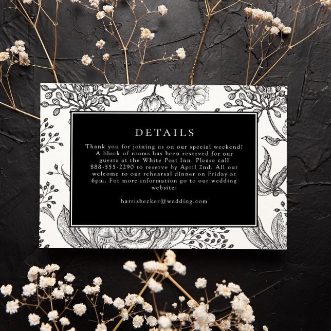 Floral Black Elegant Wedding Details Card (Creator Uploaded)