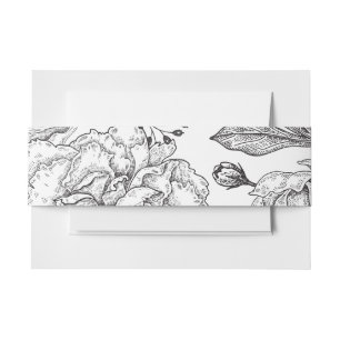 Floral Black Elegant Wedding Invitation Belly Band