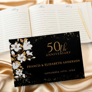 Floral Black Gold  50th Wedding Anniversary Guest Book