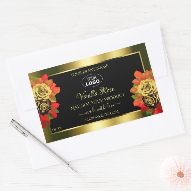 Floral Black Gold Shimmer Product Label Roses Logo (Envelope)