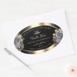 Floral Black Gold Silver Product Labels Roses Logo
