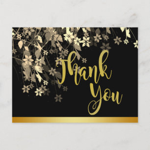 Floral Black Gold Thank You Wedding Postcard