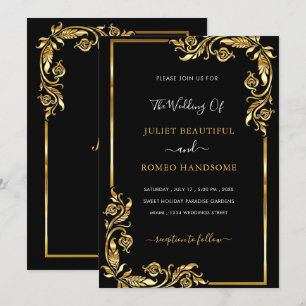 Floral Black Gold Wedding Invitation Template