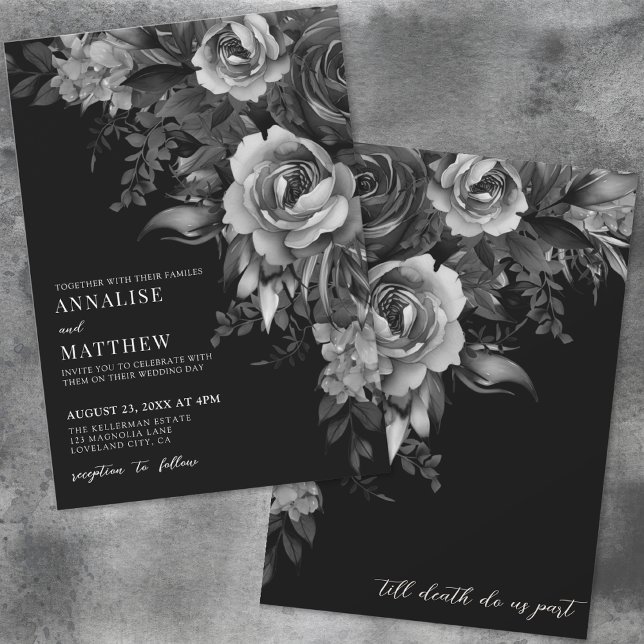 Floral Black Gothic Wedding Invitation (Floral Black Gothic Wedding Invitation)