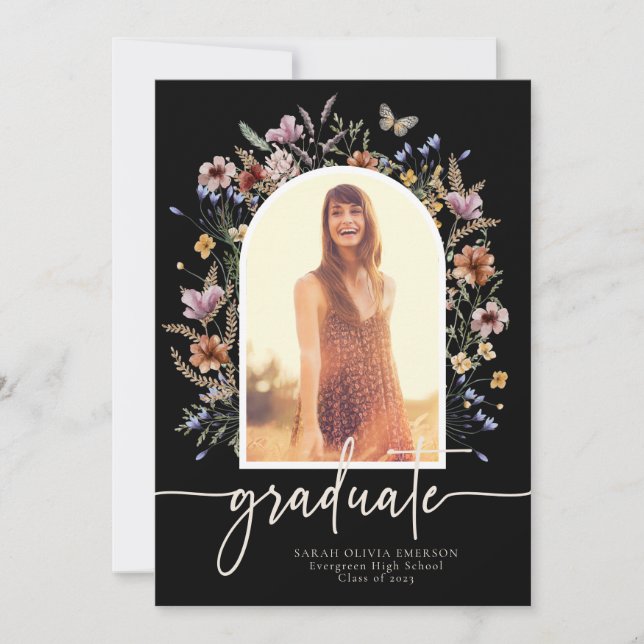 Floral Black Graduate Announcement (Front)