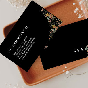 Floral black Honeymoon Wish Enclosure Card