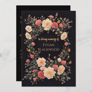 Floral Black In Loving Memory Funeral Invitation