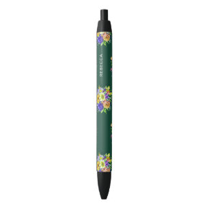 Floral Black Ink Pen
