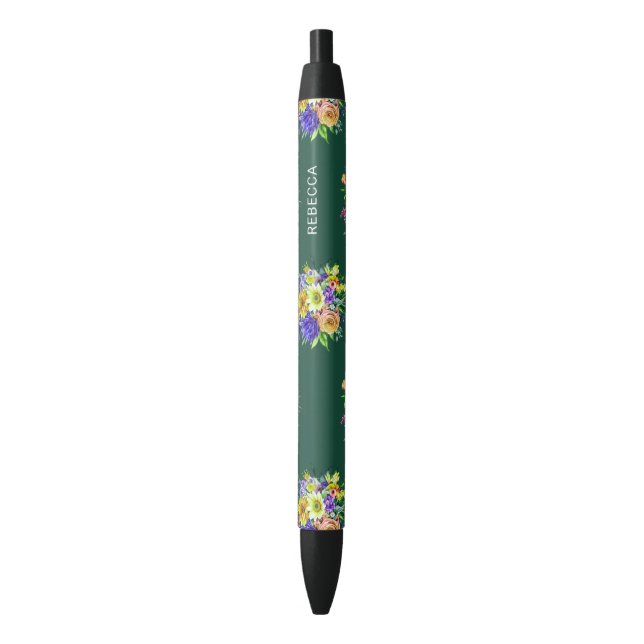 Floral Black Ink Pen (Front Vertical)