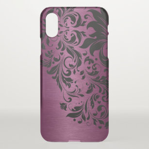 Floral Black Lace & Metallic Burgundy Texture iPhone X Case