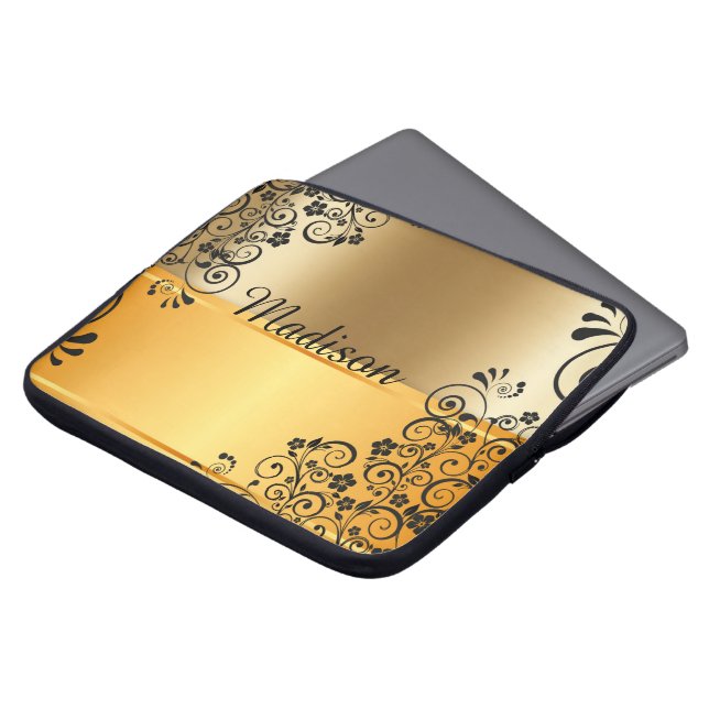 Floral black laptop sleeve (Front Top)