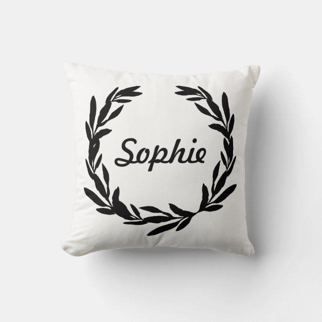 Floral Black Monogram Name Custom Cushion (Front)