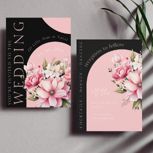 Floral Black Pink Arch Dark Aesthetic Wedding Invitation