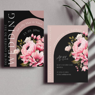 Floral Black Pink Arch Dark Aesthetic Wedding Invitation
