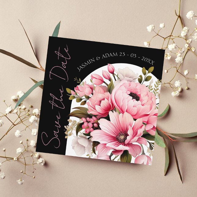 Floral Black Pink Arch Dark Aesthetic Wedding Save The Date (Creator Uploaded)