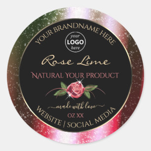 Floral Black Product Label Green Pink Glitter Logo