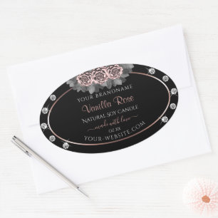 Floral Black Product Labels Rose Gold Frame Jewels