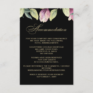 Floral Black Purple Gold wedding accommodation Enclosure Card