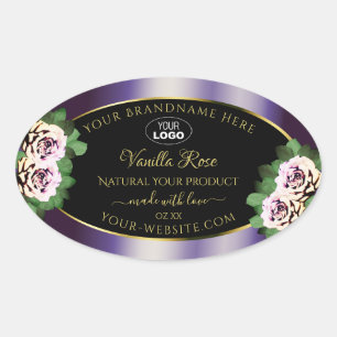 Floral Black Purple Product Labels Roses with Logo