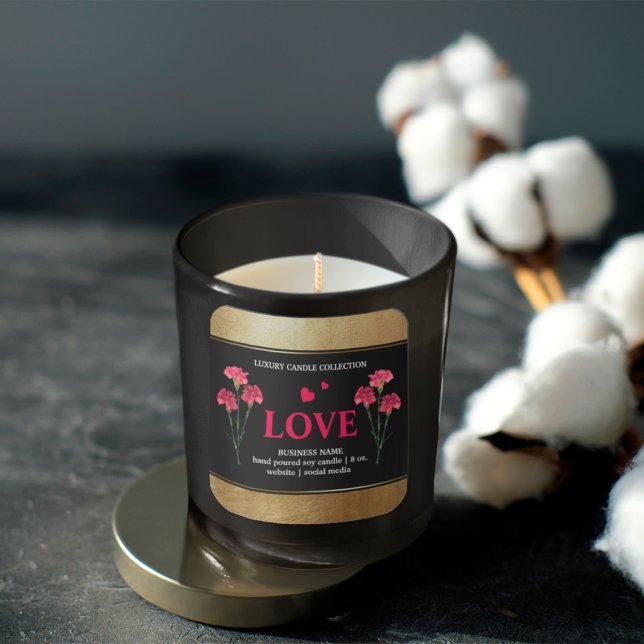 Floral Black Red And Gold Product Label, Love Square Sticker (Creator Uploaded)