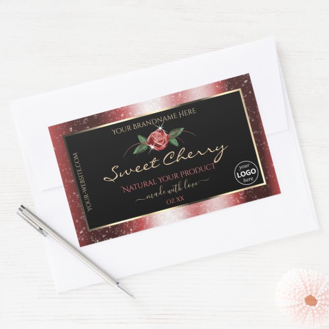 Floral Black Red Soft Glitter Product Labels Logo (Envelope)