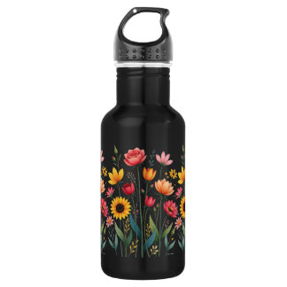 Floral Black Reusable Water Bottle