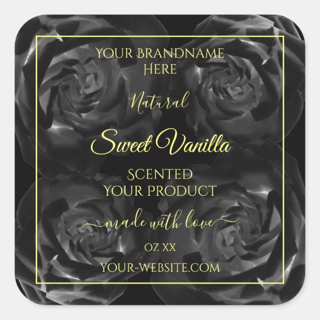 Floral Black Roses Modern Product Packaging Labels (Front)