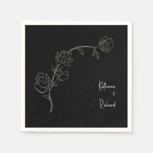 Floral Black Script Names Wedding Napkins