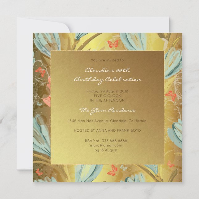Floral Black Watercolor Meadow Event Birthday Gold Invitation (Front)